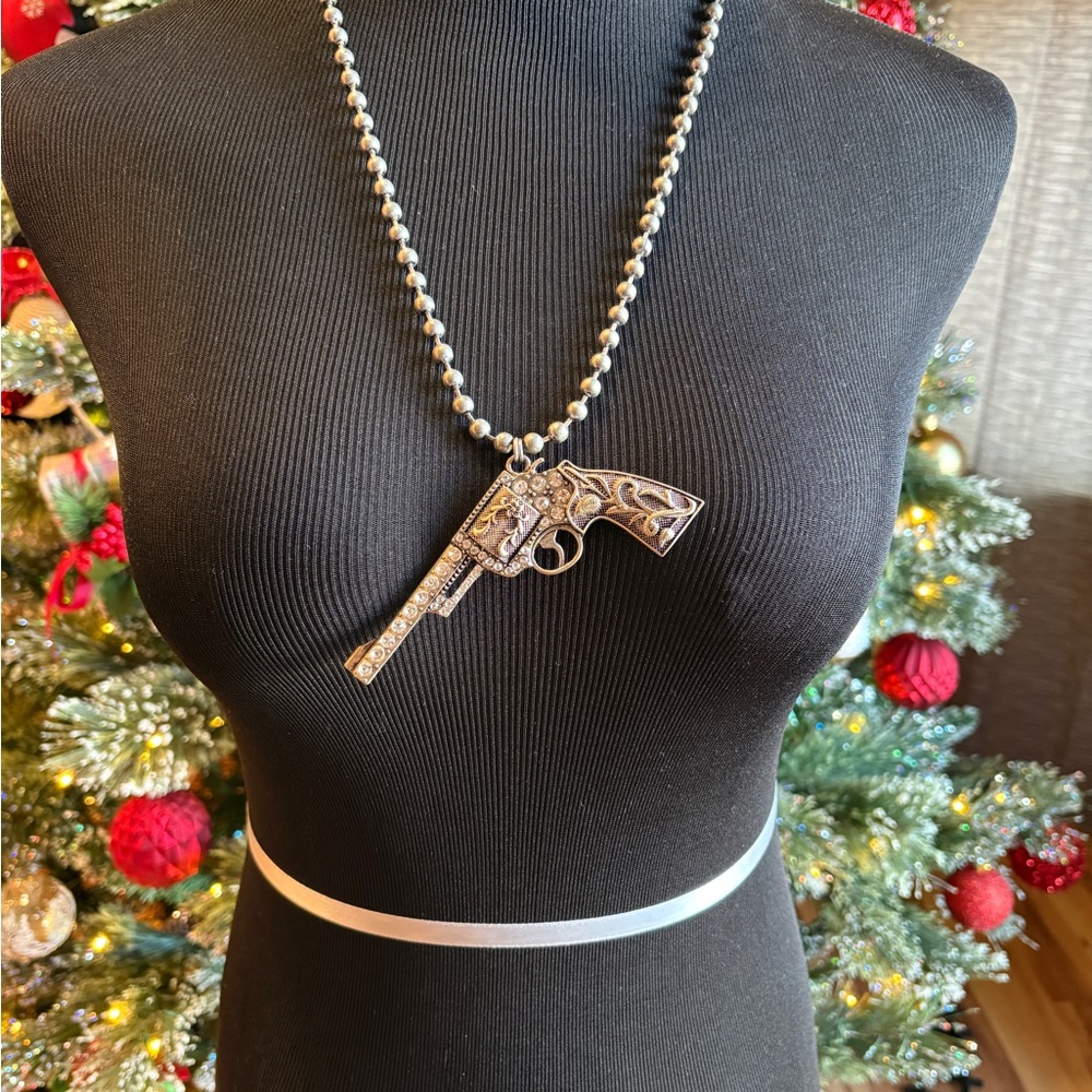 Silver Revolver Pendant Necklace
